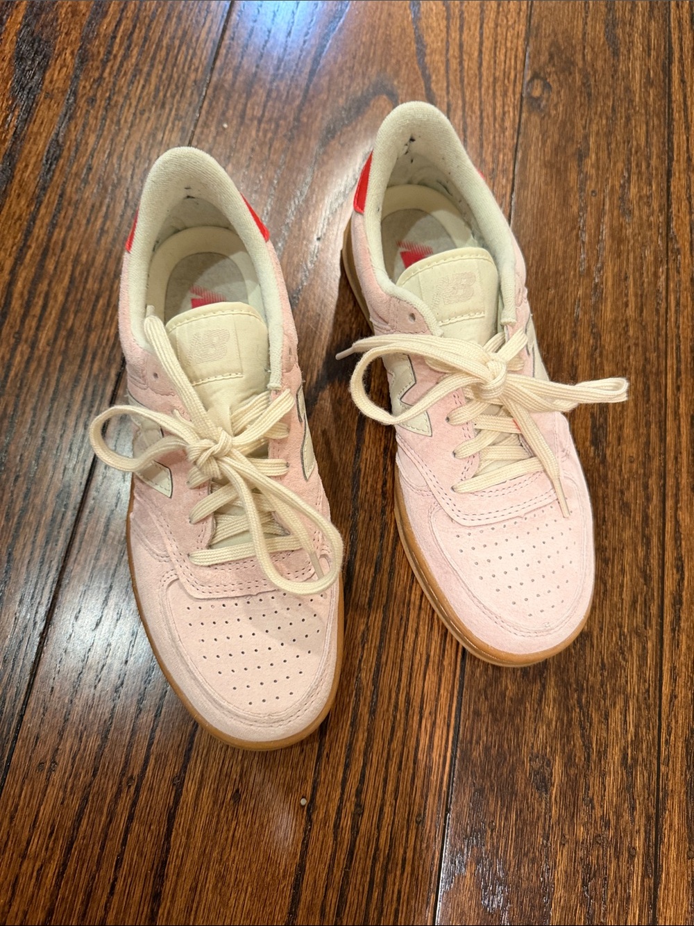 New Balance Women's Pale Pink Suede Sneakers with Gum Sole